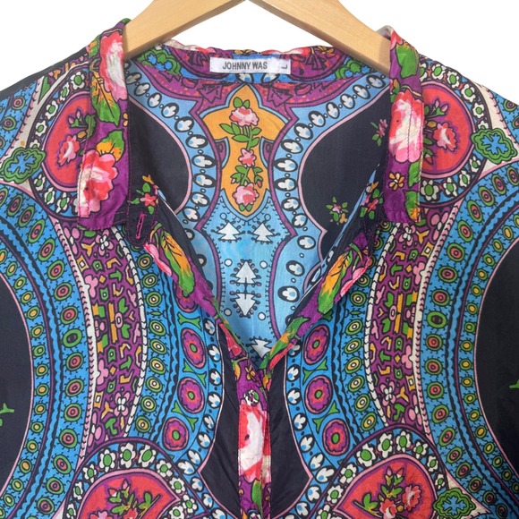 Johnny Was Womens Shirt Large Seline Floral Paisley 100% Silk Button Up Blouse - Picture 5 of 11